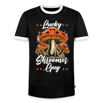 Lucky Shroomer Guy Pilz Mykologie Morcheljagd - Männer Kontrast-T-Shirt - Schwarz/Weiß - Vorne - AI Model Female 172 light (172cm) & AI Model Male 178 light (178cm)