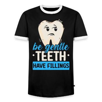 Soyez doux les dents ont des obturations futur dentiste - T-shirt contrasté Homme - noir/blanc - Devant - AI Model Female 172 light (172cm) & AI Model Male 178 light (178cm)