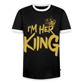 I'm Her King Boyfriend Couple Valentines Day - Men's Ringer Shirt - black/white - Front - AI Model Female 172 light (172cm) & AI Model Male 178 light (178cm)