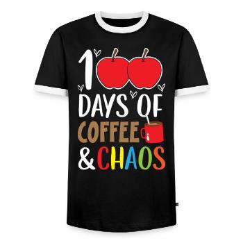 100 Days Of Coffee And Chaos 100 Days Of School - Men's Ringer Shirt - black/white - Front - AI Model Female 172 light (172cm) & AI Model Male 178 light (178cm)