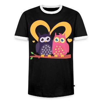 Hibou Saint-Valentin Jour des cœurs Cupidon Bird Lover - T-shirt contrasté Homme - noir/blanc - Devant - AI Model Female 172 light (172cm) & AI Model Male 178 light (178cm)