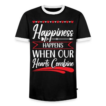 Glück geschieht, wenn sich unsere Herzen verbinden - Männer Kontrast-T-Shirt - Schwarz/Weiß - Vorne - AI Model Female 172 light (172cm) & AI Model Male 178 light (178cm)