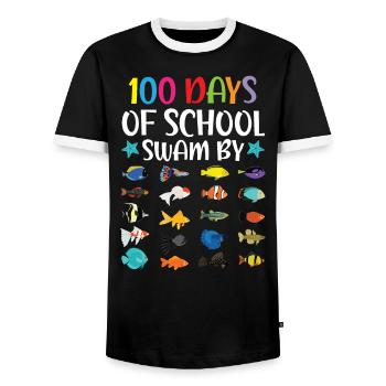 100 Days Of School Swam By Teacher Student Fish - Men's Ringer Shirt - black/white - Front - AI Model Female 172 light (172cm) & AI Model Male 178 light (178cm)
