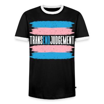Transend Judgement LGBTQ Trans Transgender Rights - Men's Ringer Shirt - black/white - Front - AI Model Female 172 light (172cm) & AI Model Male 178 light (178cm)
