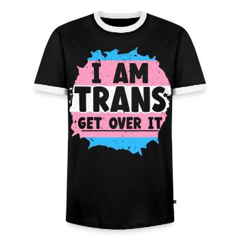 Je suis trans Get Over It Fierté LGBTQ Transgenre - T-shirt contrasté Homme - noir/blanc - Devant - AI Model Female 172 light (172cm) & AI Model Male 178 light (178cm)
