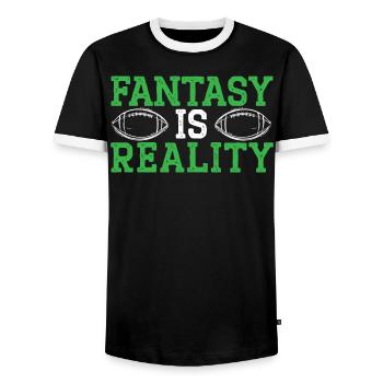 Fantasy Is Reality Fantasy Football Sport Lover - Men's Ringer Shirt - black/white - Front - AI Model Female 172 light (172cm) & AI Model Male 178 light (178cm)