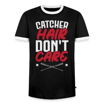 Catcher Hair Don’t Care Softball Player Sports - T-shirt contrasté Homme - noir/blanc - Devant - AI Model Female 172 light (172cm) & AI Model Male 178 light (178cm)