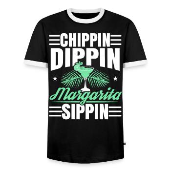 Chippin Dippin Margarita Sippin Alcoholic Cocktail - Men's Ringer Shirt - black/white - Front - AI Model Female 172 light (172cm) & AI Model Male 178 light (178cm)