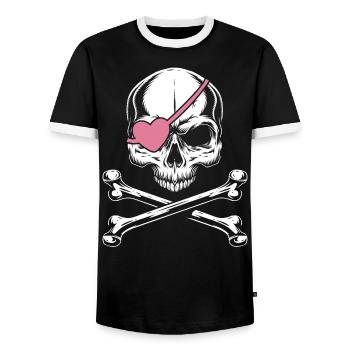 Valentinstag Herztag Amor Liebe Piratenschädel - Männer Kontrast-T-Shirt - Schwarz/Weiß - Vorne - AI Model Female 172 light (172cm) & AI Model Male 178 light (178cm)