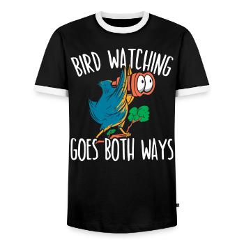 Vogelbeobachtung geht in beide Richtungen Vogelverschwörung - Männer Kontrast-T-Shirt - Schwarz/Weiß - Vorne - AI Model Female 172 light (172cm) & AI Model Male 178 light (178cm)