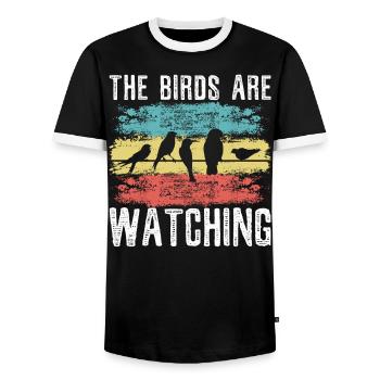 The Birds Are Watching Bird Conspiracy Theory - Men's Ringer Shirt - black/white - Front - AI Model Female 172 light (172cm) & AI Model Male 178 light (178cm)