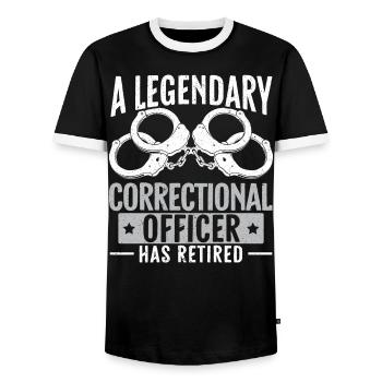 A Legendary Correctional Officer Has Retired - Men's Ringer Shirt - black/white - Front - AI Model Female 172 light (172cm) & AI Model Male 178 light (178cm)