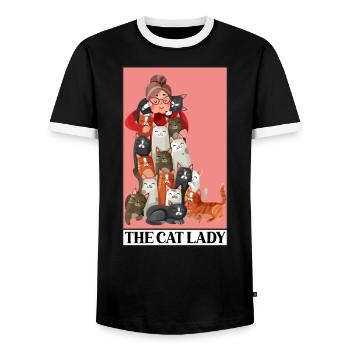The Cat Lady Tarot Card Reading Occult Dark Magic - Men's Ringer Shirt - black/white - Front - AI Model Female 172 light (172cm) & AI Model Male 178 light (178cm)