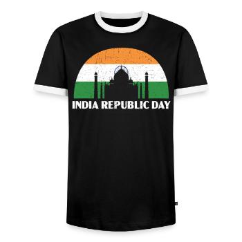 Tag der indischen Republik Hindustani indische Flagge - Männer Kontrast-T-Shirt - Schwarz/Weiß - Vorne - AI Model Female 172 light (172cm) & AI Model Male 178 light (178cm)