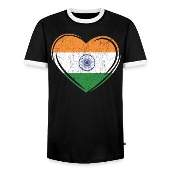 Tag der indischen Republik Hindustani indische Flagge - Männer Kontrast-T-Shirt - Schwarz/Weiß - Vorne - AI Model Female 172 light (172cm) & AI Model Male 178 light (178cm)