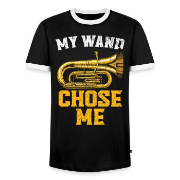 Ma baguette m’a choisi Joueur de tuba Instrumentiste - T-shirt contrasté Homme - noir/blanc - Devant - AI Model Female 172 light (172cm) & AI Model Male 178 light (178cm)