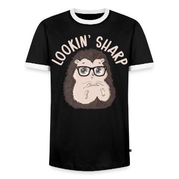 Lookin' Sharp Hedgehog Hedgie Wildlife Animal - Men's Ringer Shirt - black/white - Front - AI Model Female 172 light (172cm) & AI Model Male 178 light (178cm)