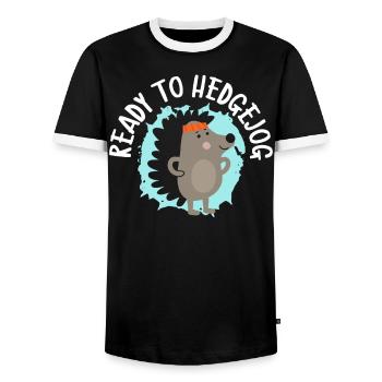 Ready To Hedgejog Hedgehog Hedgie Wildlife Animal - Men's Ringer Shirt - black/white - Front - AI Model Female 172 light (172cm) & AI Model Male 178 light (178cm)