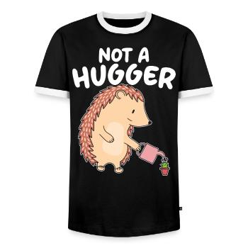 Not A Hugger Hedgehog Lover Hedgie Wildlife Animal - Men's Ringer Shirt - black/white - Front - AI Model Female 172 light (172cm) & AI Model Male 178 light (178cm)