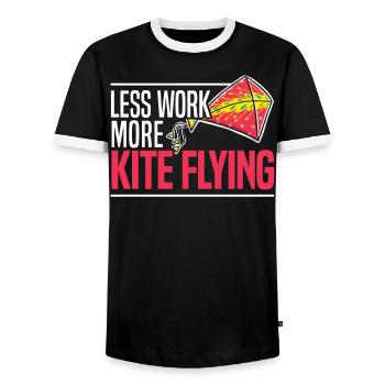 Less Work More Kite Flying Lover Kite Maker - Men's Ringer Shirt - black/white - Front - AI Model Female 172 light (172cm) & AI Model Male 178 light (178cm)