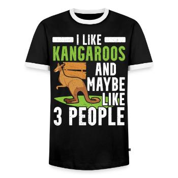 I Like Kangaroos And Maybe Like 3 People Wildlife - Men's Ringer Shirt - black/white - Front - AI Model Female 172 light (172cm) & AI Model Male 178 light (178cm)