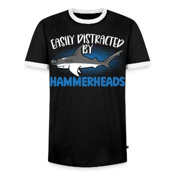 Facilement distrait par les requins-marteaux Biologie marine - T-shirt contrasté Homme - noir/blanc - Devant - AI Model Female 172 light (172cm) & AI Model Male 178 light (178cm)