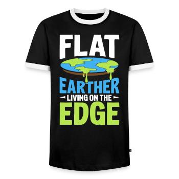 Flat Earther Living On The Edge Flat Earth Society - T-shirt contrasté Homme - noir/blanc - Devant - AI Model Female 172 light (172cm) & AI Model Male 178 light (178cm)