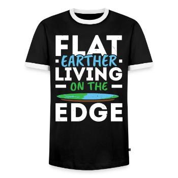 Flat Earther Living On The Edge Flat Earth Society - T-shirt contrasté Homme - noir/blanc - Devant - AI Model Female 172 light (172cm) & AI Model Male 178 light (178cm)