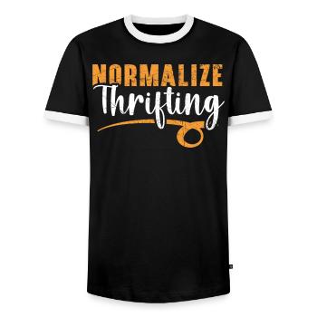 Normalisieren Sie sparsame Sparsamkeit Liebhaber Schnäppchenjagd - Männer Kontrast-T-Shirt - Schwarz/Weiß - Vorne - AI Model Female 172 light (172cm) & AI Model Male 178 light (178cm)