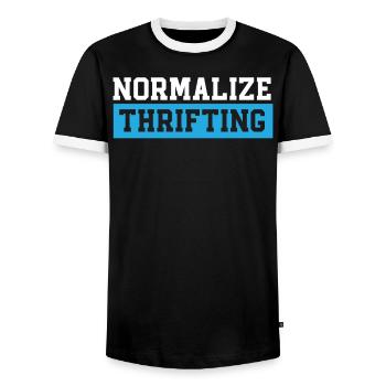 Normalisieren Sie sparsame Sparsamkeit Liebhaber Schnäppchenjagd - Männer Kontrast-T-Shirt - Schwarz/Weiß - Vorne - AI Model Female 172 light (172cm) & AI Model Male 178 light (178cm)