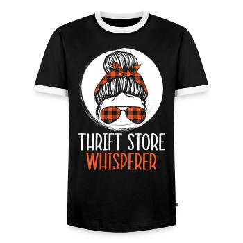 Secondhand-Ladenflüsterer Sparsame Schnäppchenjagd - Männer Kontrast-T-Shirt - Schwarz/Weiß - Vorne - AI Model Female 172 light (172cm) & AI Model Male 178 light (178cm)
