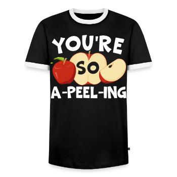 Du bist so ein schälender Obstliebhaber beim Apfelpflücken - Männer Kontrast-T-Shirt - Schwarz/Weiß - Vorne - AI Model Female 172 light (172cm) & AI Model Male 178 light (178cm)