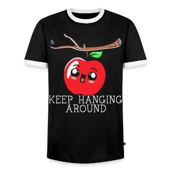 Keep Hanging Around Apple Fruit Lover Apple - Men's Ringer Shirt - black/white - Front - AI Model Female 172 light (172cm) & AI Model Male 178 light (178cm)