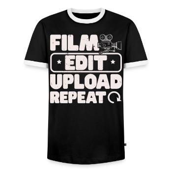 Filmbearbeitung Upload Repeat Content Creator Vlogger - Männer Kontrast-T-Shirt - Schwarz/Weiß - Vorne - AI Model Female 172 light (172cm) & AI Model Male 178 light (178cm)