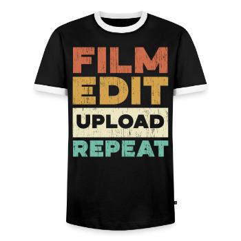 Filmbearbeitung Upload Repeat Content Creator Vlogger - Männer Kontrast-T-Shirt - Schwarz/Weiß - Vorne - AI Model Female 172 light (172cm) & AI Model Male 178 light (178cm)