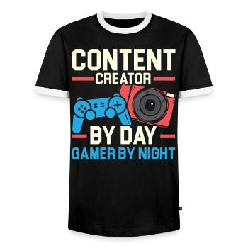 Content Creator von Day Gamer von Night Influencer - Männer Kontrast-T-Shirt - Schwarz/Weiß - Vorne - AI Model Female 172 light (172cm) & AI Model Male 178 light (178cm)