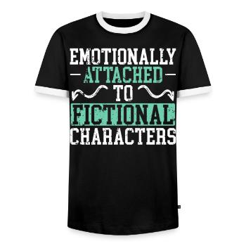 Emotionally Attached To Fictional Characters Comic - Men's Ringer Shirt - black/white - Front - AI Model Female 172 light (172cm) & AI Model Male 178 light (178cm)