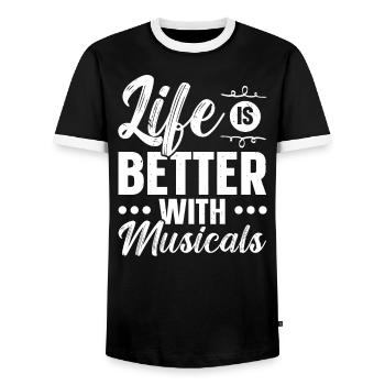La vie est meilleure avec Musicals Musicien Mélomane - T-shirt contrasté Homme - noir/blanc - Devant - AI Model Female 172 light (172cm) & AI Model Male 178 light (178cm)