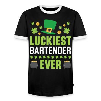 Barman le plus chanceux de tous les temps St. Patrick’s Saint Pattys - T-shirt contrasté Homme - noir/blanc - Devant - AI Model Female 172 light (172cm) & AI Model Male 178 light (178cm)