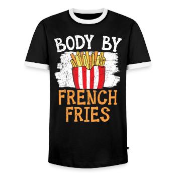 Body By French Fries Eater Foodie Potato Lover - Men's Ringer Shirt - black/white - Front - AI Model Female 172 light (172cm) & AI Model Male 178 light (178cm)