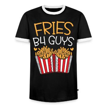 Fries B4 Guys Fries Eater Foodie Potato Lover - Men's Ringer Shirt - black/white - Front - AI Model Female 172 light (172cm) & AI Model Male 178 light (178cm)