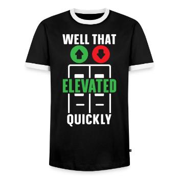 Well That Elevated Quickly Elevator Mechanic - Men's Ringer Shirt - black/white - Front - AI Model Female 172 light (172cm) & AI Model Male 178 light (178cm)