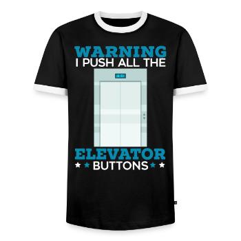 Warnung Ich drücke alle Aufzugstasten Erhöhung - Männer Kontrast-T-Shirt - Schwarz/Weiß - Vorne - AI Model Female 172 light (172cm) & AI Model Male 178 light (178cm)