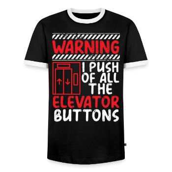 Warnung Ich drücke alle Aufzugstasten Erhöhung - Männer Kontrast-T-Shirt - Schwarz/Weiß - Vorne - AI Model Female 172 light (172cm) & AI Model Male 178 light (178cm)