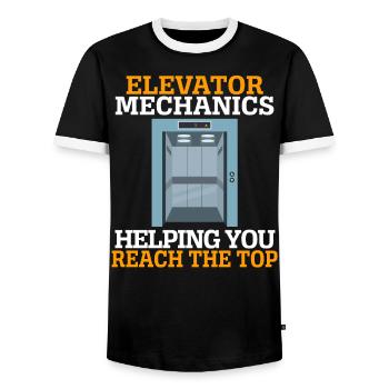 Aufzugsmechaniker, die Ihnen helfen, die Spitze zu erreichen - Männer Kontrast-T-Shirt - Schwarz/Weiß - Vorne - AI Model Female 172 light (172cm) & AI Model Male 178 light (178cm)