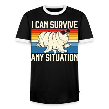 Je peux survivre à n’importe quelle situation d’ours d’eau tardigrade - T-shirt contrasté Homme - noir/blanc - Devant - AI Model Female 172 light (172cm) & AI Model Male 178 light (178cm)