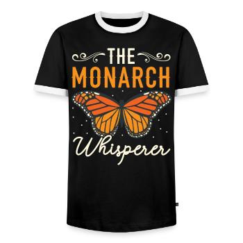 The Monarch Whisperer Butterfly Insect Bug Hunter - Men's Ringer Shirt - black/white - Front - AI Model Female 172 light (172cm) & AI Model Male 178 light (178cm)