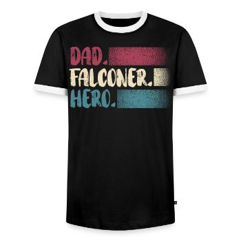 Dad Falconer Hero Bird Lover Ornithology Falcon - Men's Ringer Shirt - black/white - Front - AI Model Female 172 light (172cm) & AI Model Male 178 light (178cm)