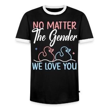 Egal welches Geschlecht wir lieben dich Geschlecht offenbaren - Männer Kontrast-T-Shirt - Schwarz/Weiß - Vorne - AI Model Female 172 light (172cm) & AI Model Male 178 light (178cm)