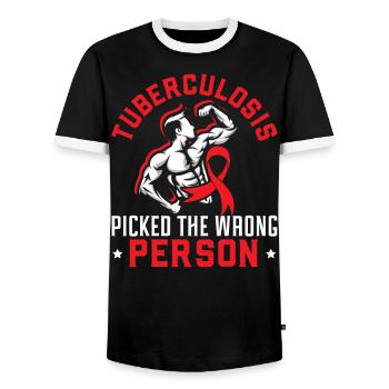 Tuberculosis Warrior Tuberculosis Awareness - Men's Ringer Shirt - black/white - Front - AI Model Female 172 light (172cm) & AI Model Male 178 light (178cm)
